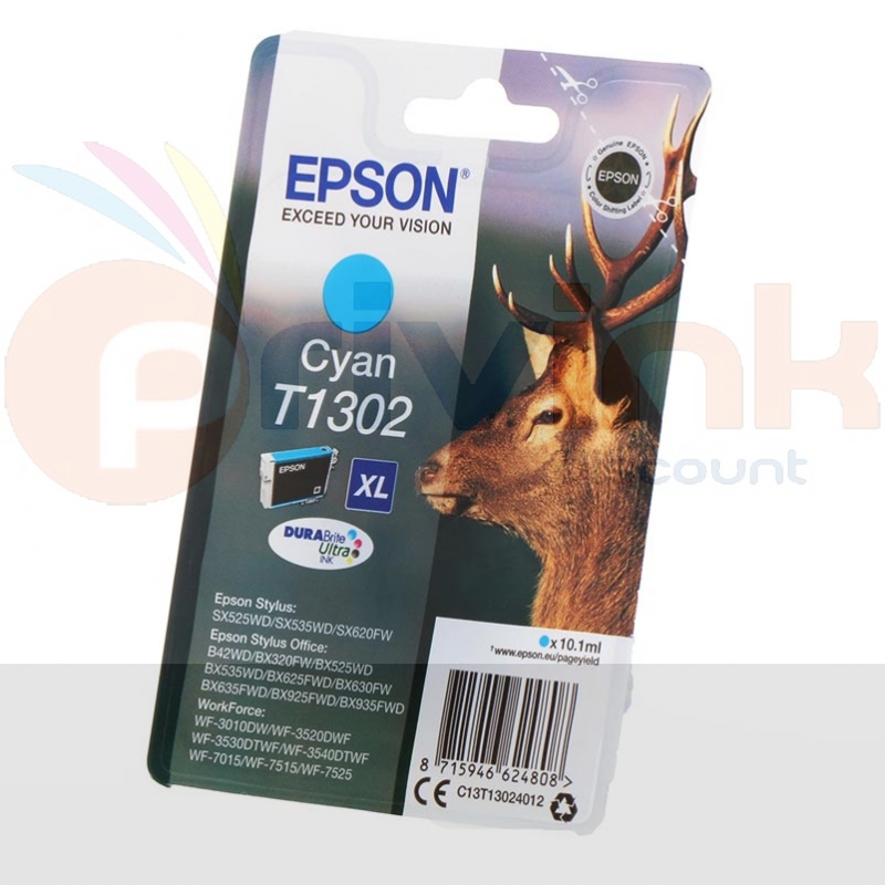 Cartouche d'encre - CYAN (bleu) - T1302 série cerf...